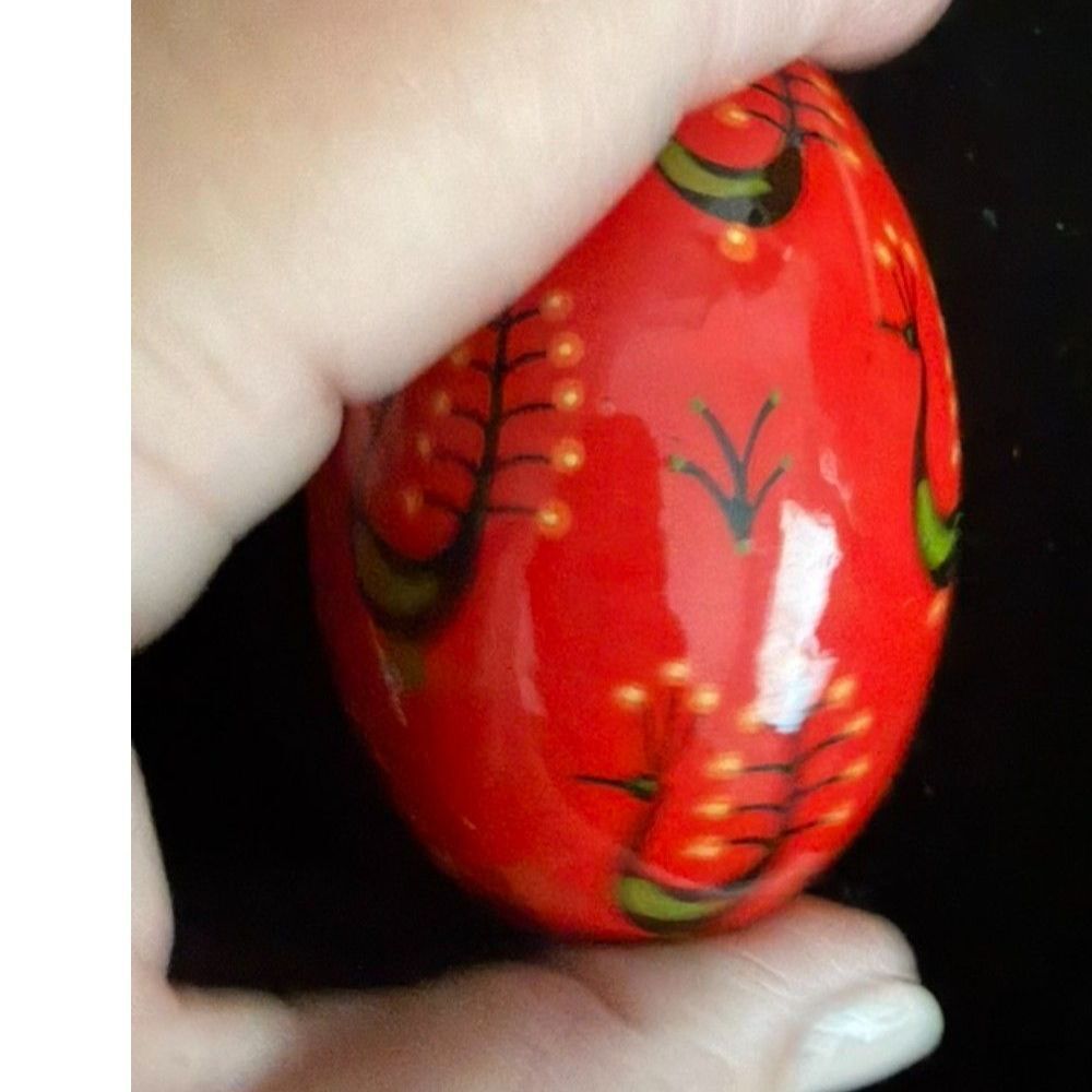 vtg. hand painted wooden folk art egg